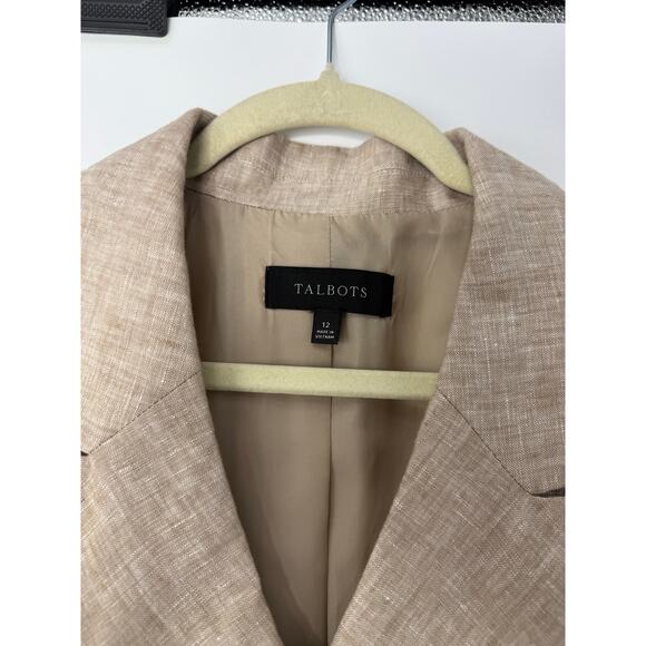 Talbots 100% Linen Double Breasted Cropped Blazer Tan Size 12 Career Neutral - Picture 4 of 9